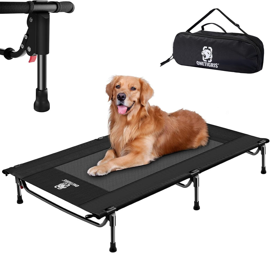 ONETIGRIS Elevated Dog Bed for Large Dogs, Outdoor Dogs Cod Large Raised Dog Bed with Chew Proof Mesh, No-Slip Portable Bed for Indoor & Outdoor Portable