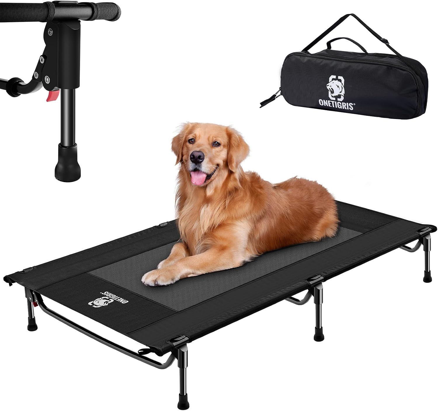 ONETIGRIS Elevated Dog Bed for Large Dogs, Outdoor Dogs Cod Large Raised Dog Bed with Chew Proof Mesh, No-Slip Portable Bed for Indoor & Outdoor Portable