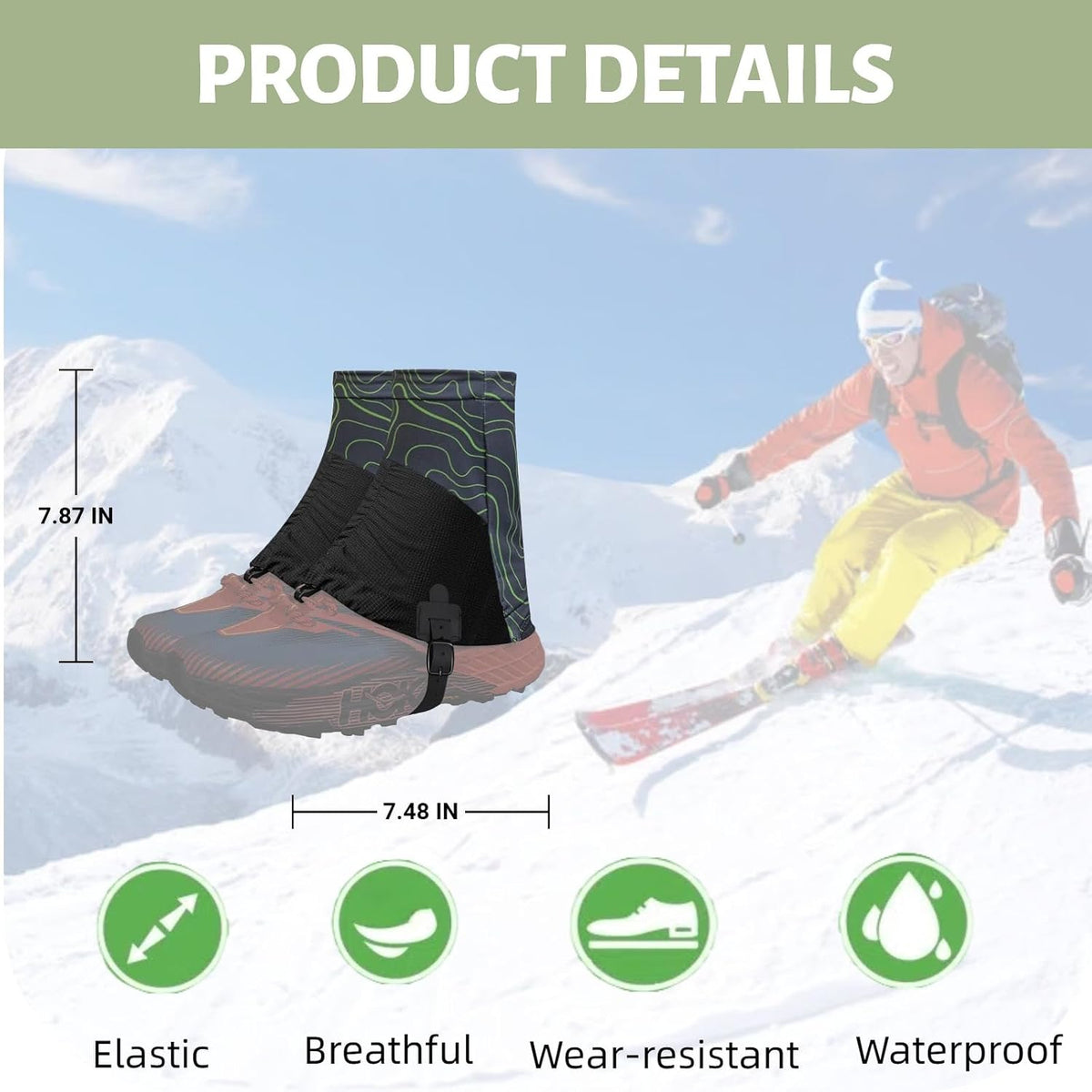Sandproof Shoe Covers,Waterproof, Breathable, Gaiters Protect Against Mud, Sand, Rain, Snow, Light and Adjustable,Short for Men and Women, for Camping, Fishing, Hiking, Mountain Climbing