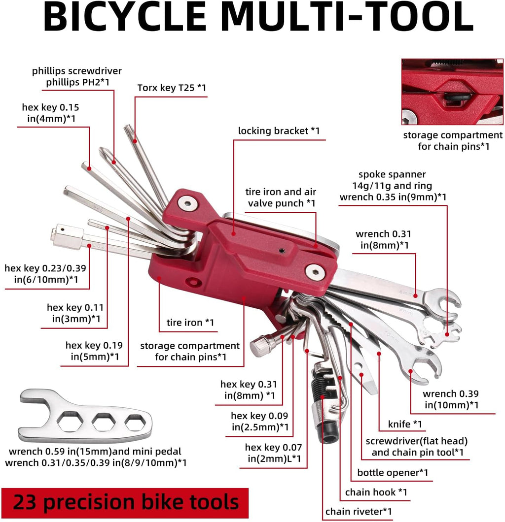 21 Bike Repair Multitool Kit with Carry Case, Portable Cycling Tool Kits (21 in 1), Bicycle Tools Kit Set with Allen Wrench, Chain Tool, Bicycle Spoke Wrench