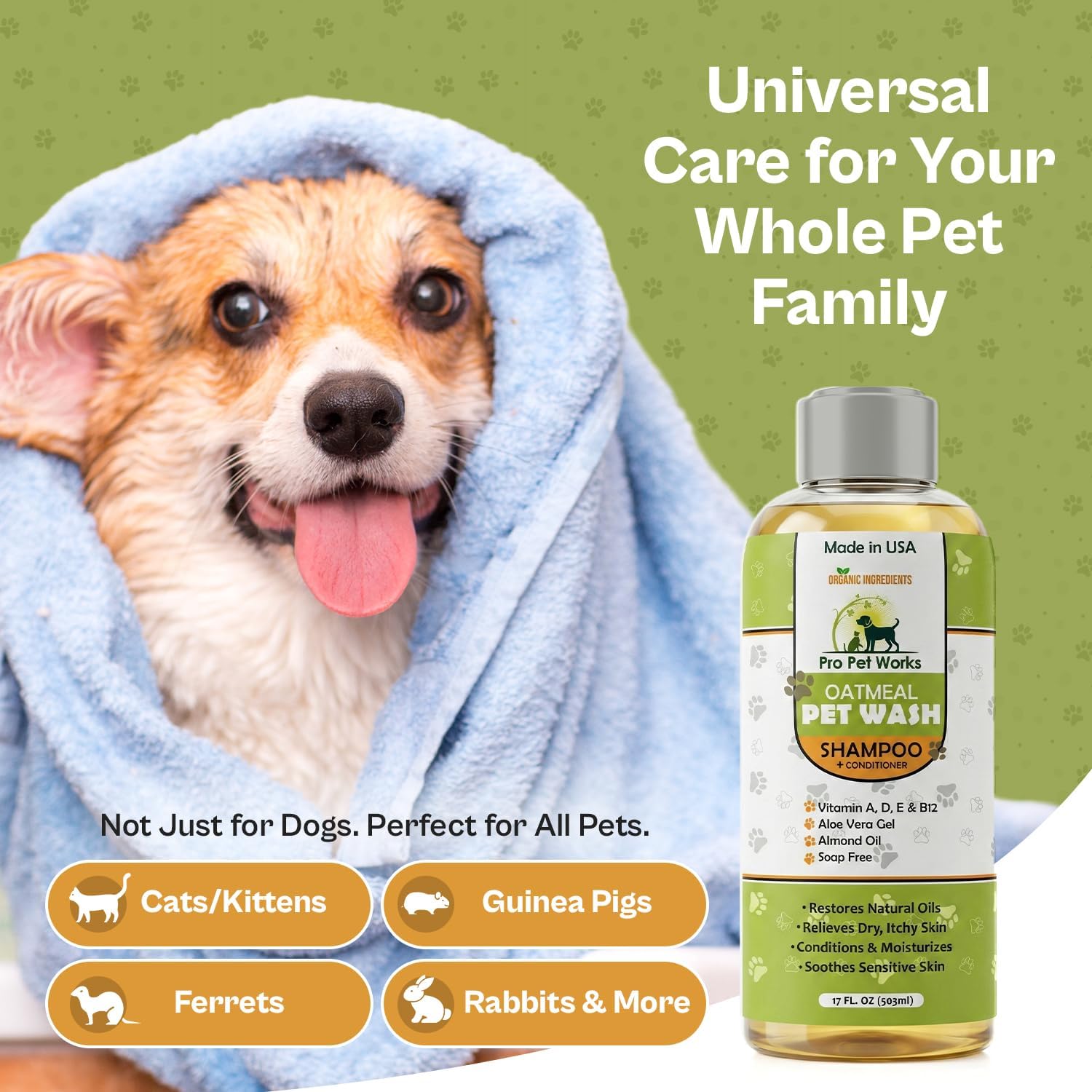 Oatmeal Dog Shampoo and Conditioner for Allergies, Itching and Sensitive Skin - Smelly, Itchy Pet Cleaning Supplies - Puppy Wash, Anti Itch and Dandruff, All Natural Formula - with Omega 3's