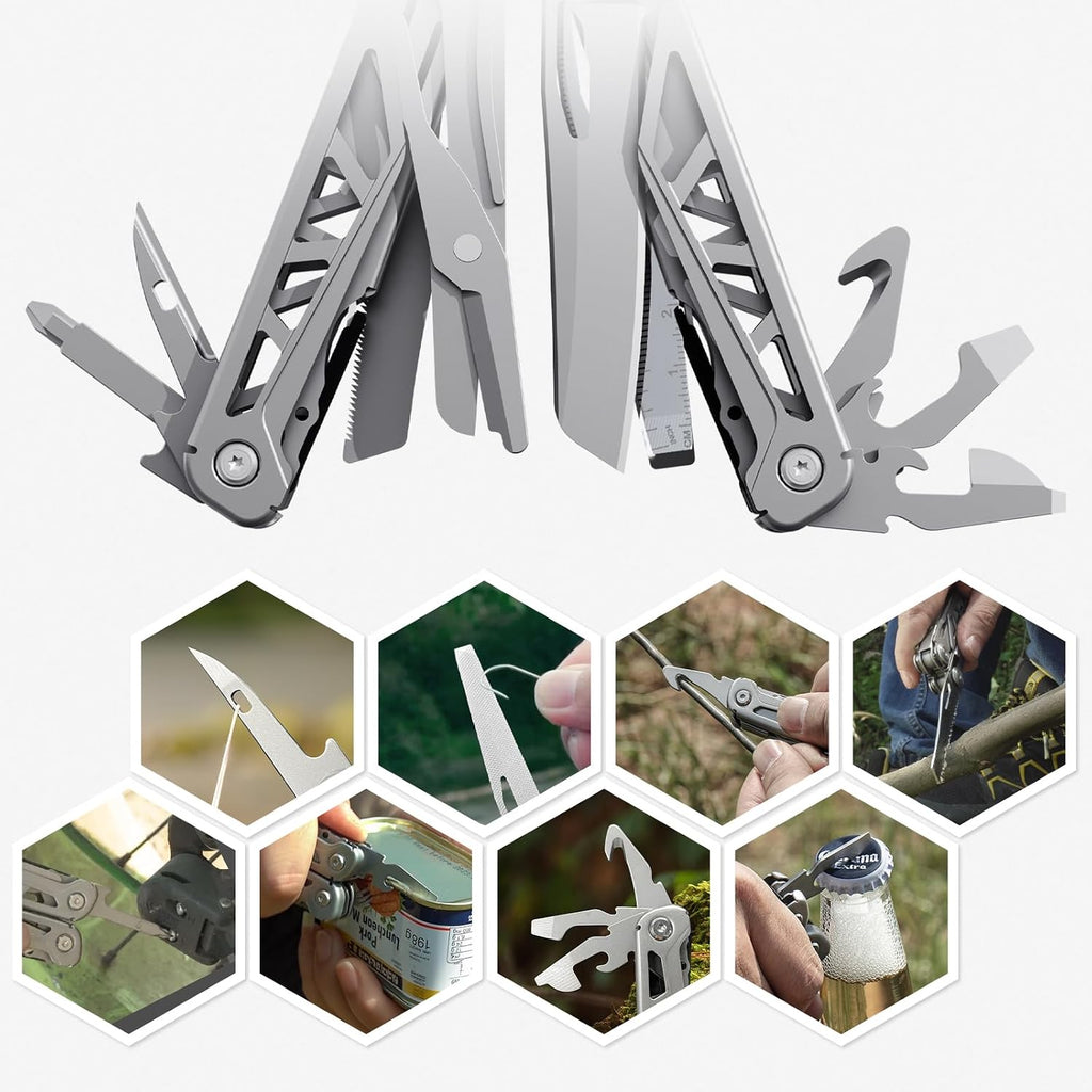 PERWIN Multitool, 17-in-1 Stainless Steel Multi Tool Pliers with Self-Locking, Pocket Knife, Nylon Sheath, Professional (EDC) Multi-Tool for Survival, Camping and Hunting, Hiking, Gifts for Men