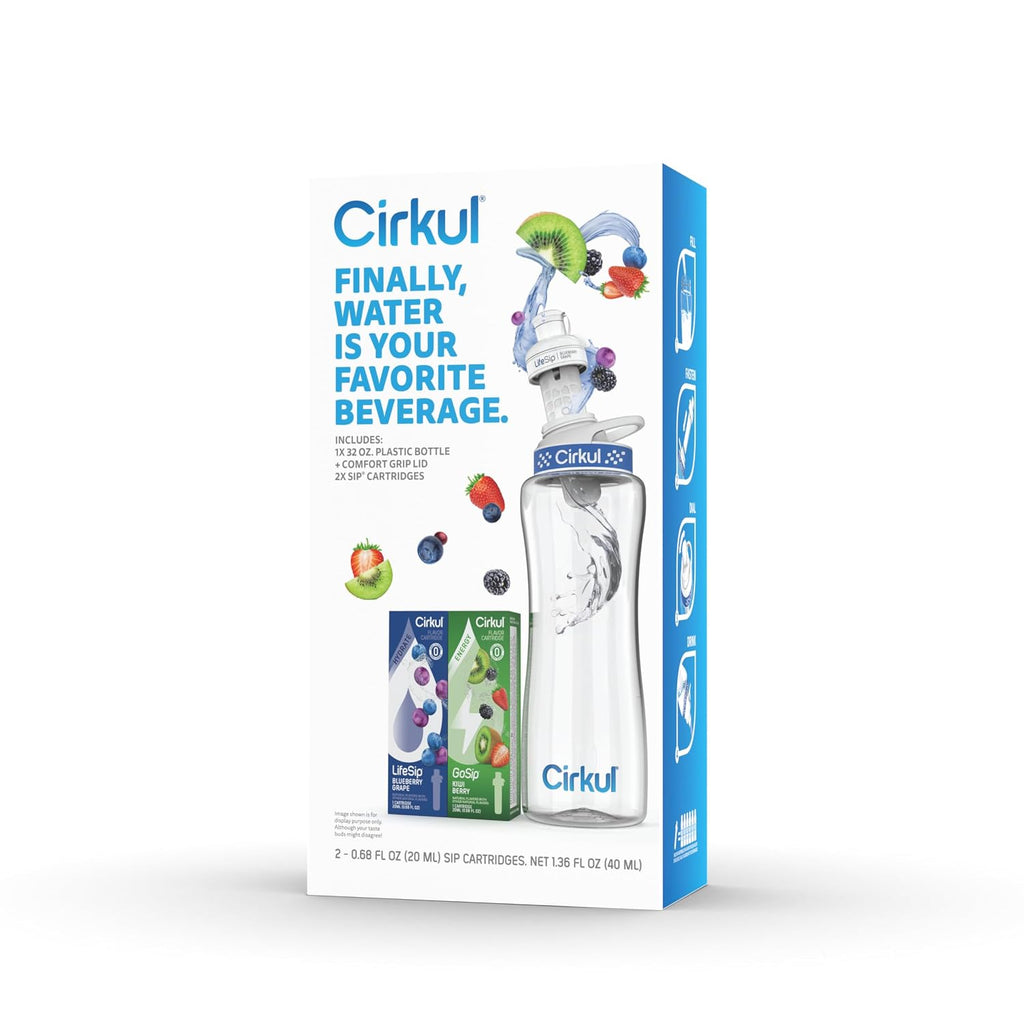 Cirkul 32oz Clear Plastic Bottle with 2 No Sugar, 0 Cal Flavored Water Sips
