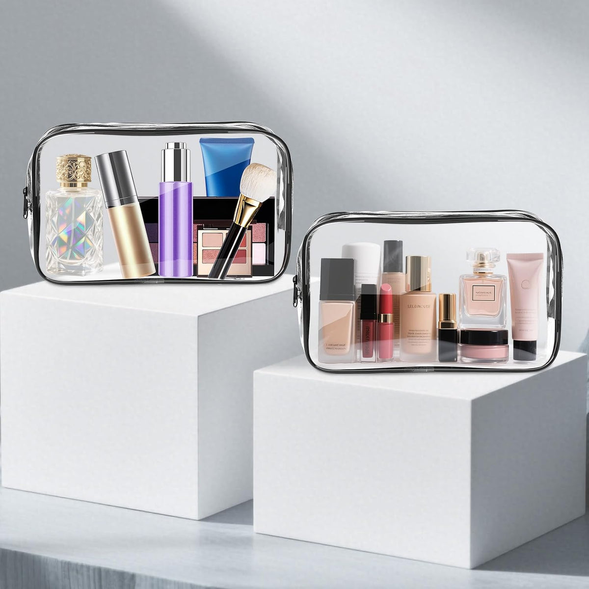 AURUZA Clear Makeup Bag,Portable Travel Toiletry Bags with Zipper, TSA Approved Clear Organizer Bags, PVC Cosmetic Pouch for Airport Airline Compliant