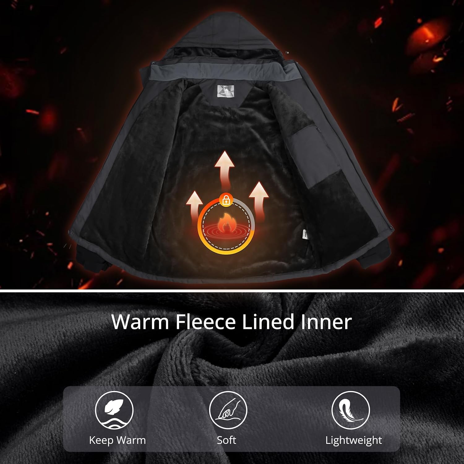CAMELSPORTS Mens Winter Jacket Waterproof Warm Snow Ski Jackets Faux Fur Fleece Rain Coats with Removable Hood
