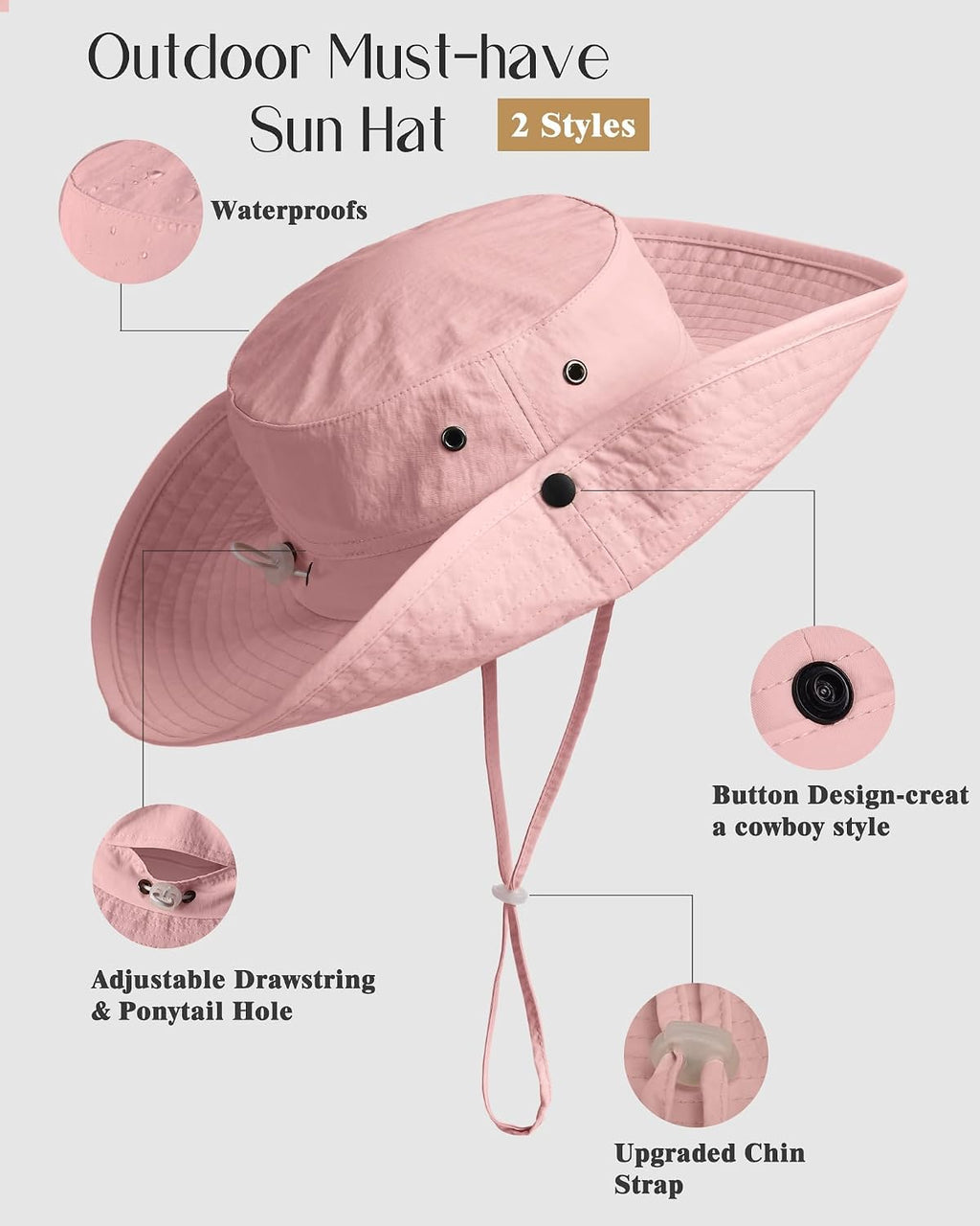 FURTALK Sun Hats for Women Ponytail Wide Brim Summer Packable Cowboy Hat