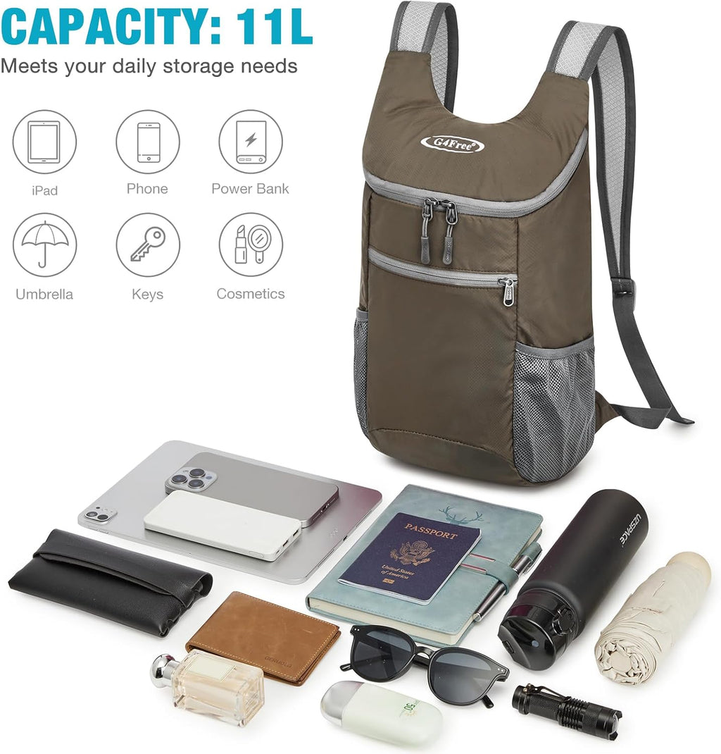 G4Free Ultra Lightweight Small Rucksack Foldable Backpack Packable Rucksack 11L for Travelling Walking Cycling Hiking or Multipurpose Daypacks Unisex, Dark Green 2, 11L, Casual
