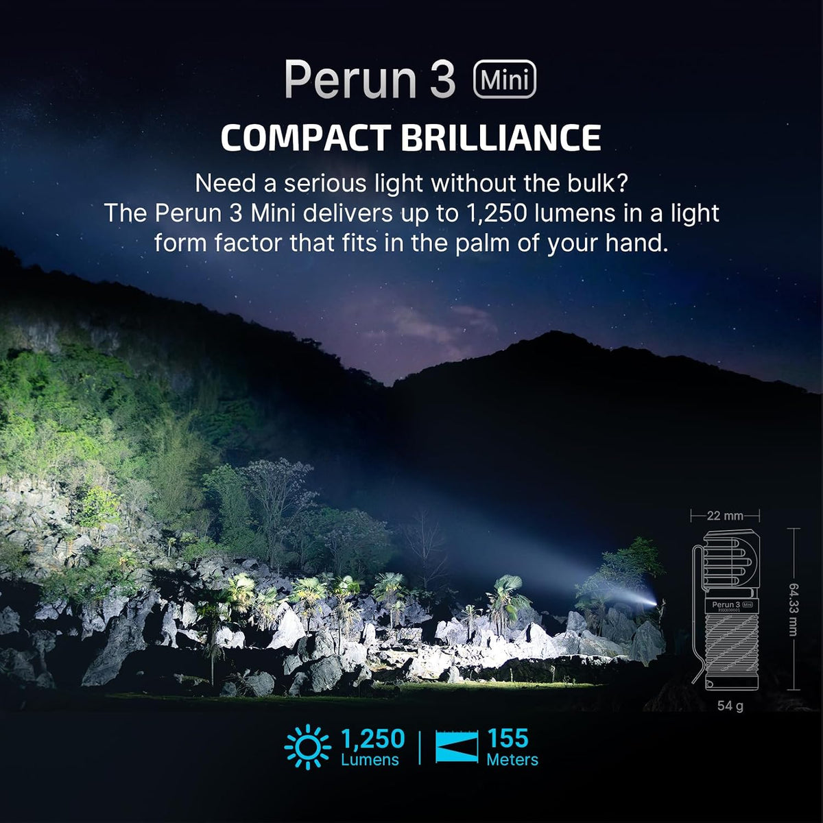 OLIGHT Perun 3 Mini Rechargeable Headlamp, Waterproof, 1250 Lumens, Black