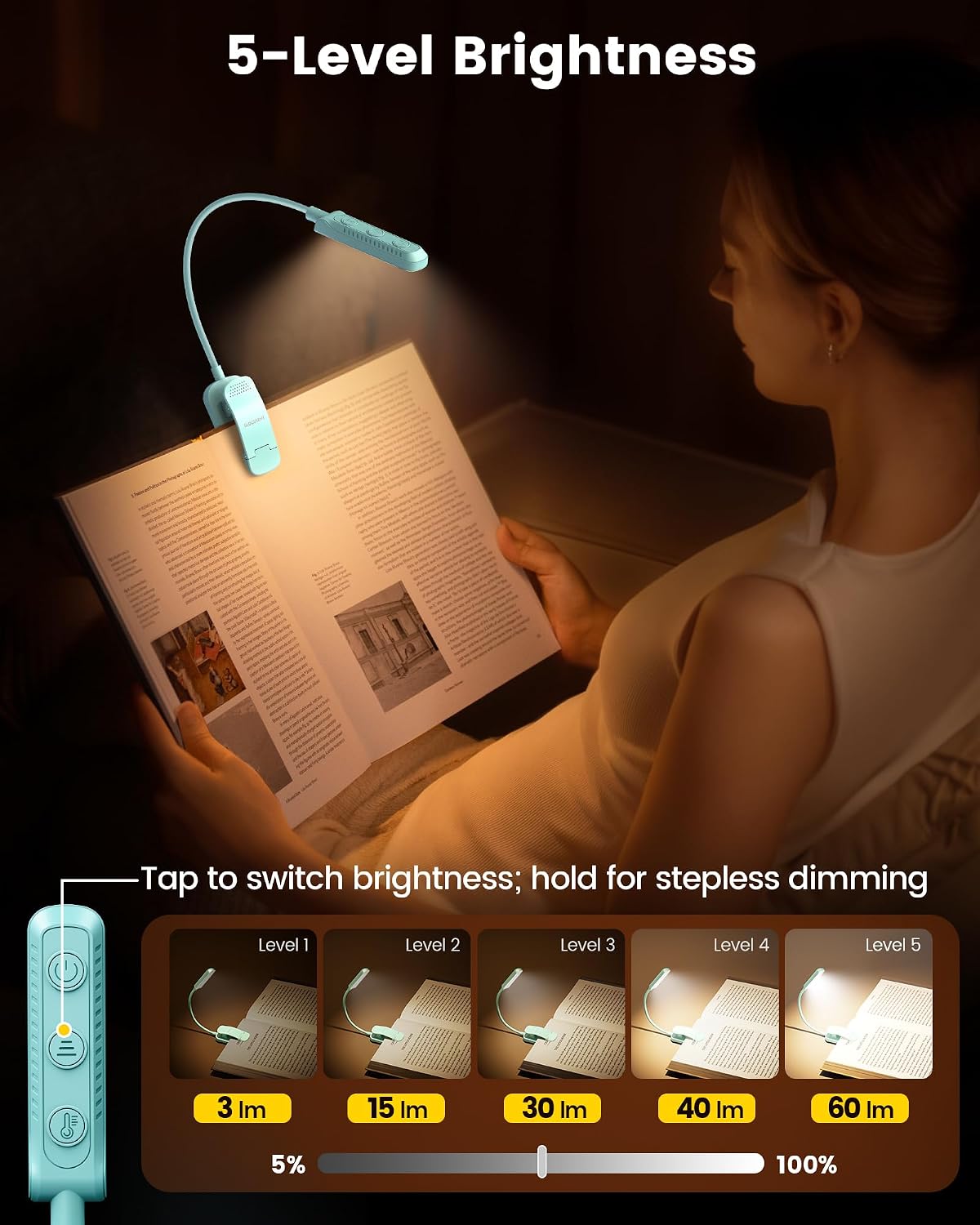 Glocusent 13 LED Book Lights for Reading at Night, Gifts for Book Lovers