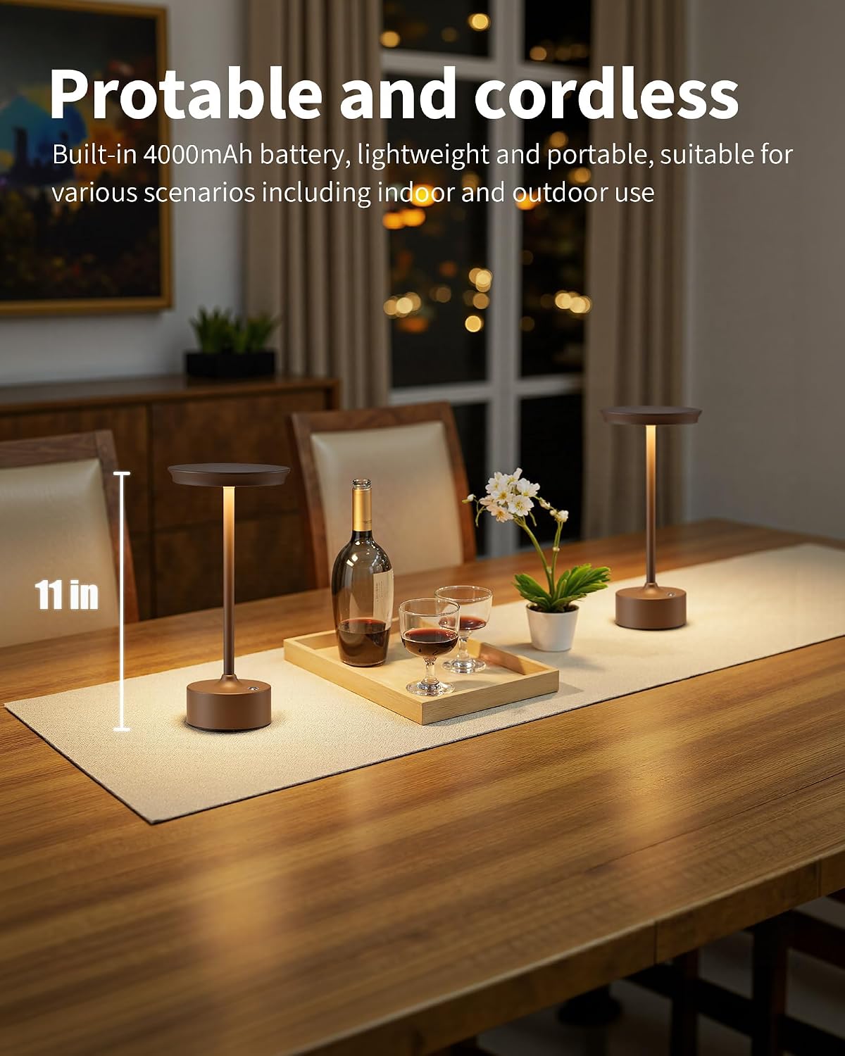 PUSU Rechargeable Table Lamps Set of 2, Brown Cordless Portable Desk Lamp