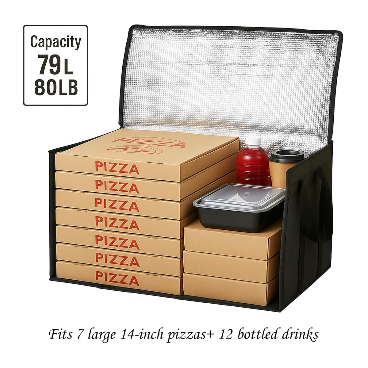 Bodaon 3 Pack Insulated Food Delivery Bags, XXXL Catering Cooler Bag Black