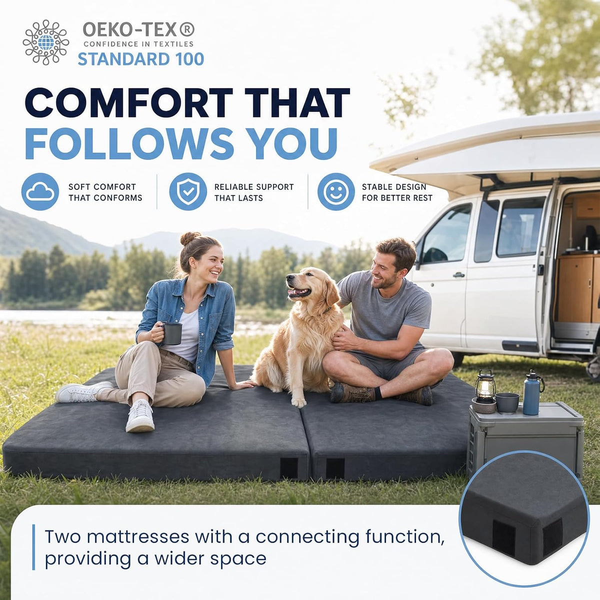 3 Inch Memory Foam Camping Mattress Pad, Non-Slip Roll Up Bed for Tent, Car
