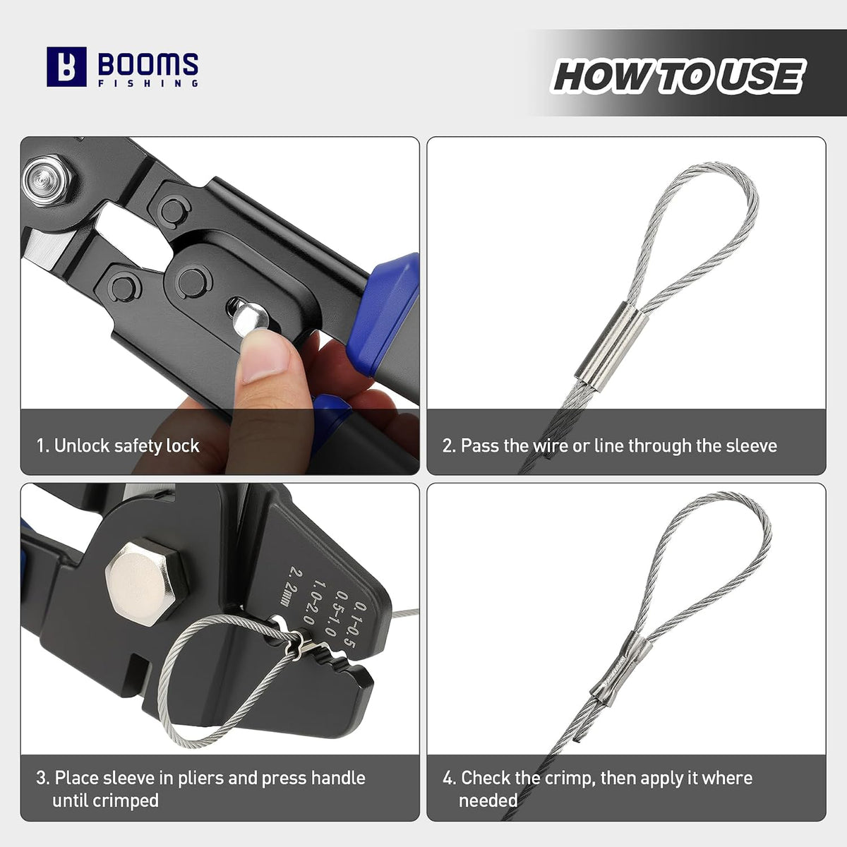 Booms Fishing Crimping Tool Kit: 10.6in Fishing Crimping Pliers with Side Wire Cutters - Up to 2.2mm Crimper, XW40