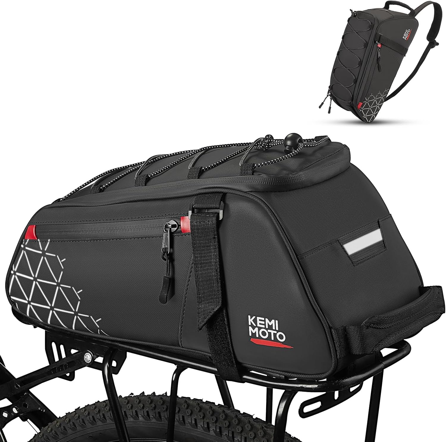 KEMIMOTO Rear Bike Rack Bag - 8L PVC Water Resistant Ebike Bags for Bicycle