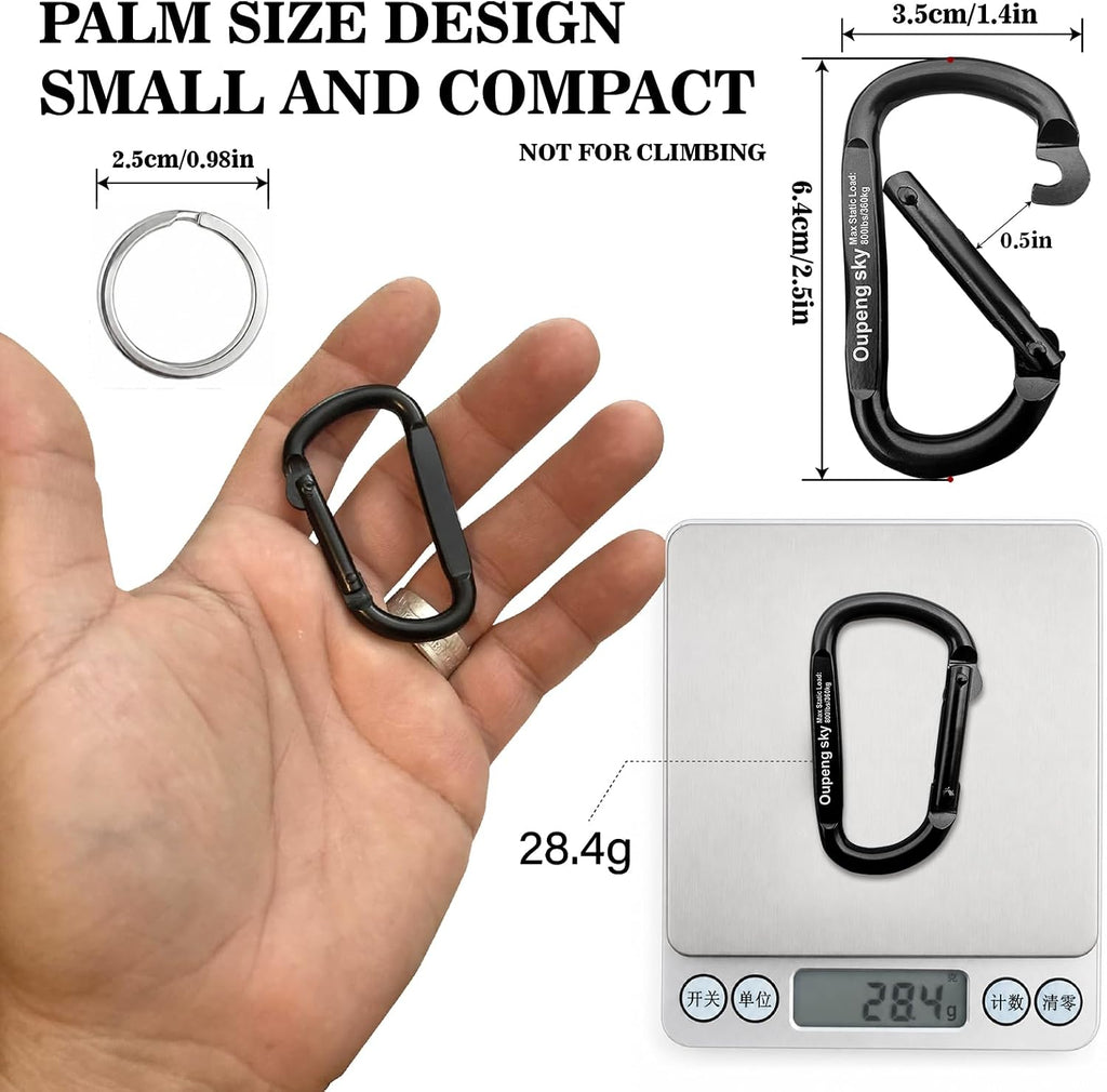 Carabiner Clip - Heavy Duty Carabiners,Carabeaner D Ring Shape,Small 2.5" 800lbs,Large 3" 13KN (2922 lbs),Key Chain Clip Hook for Camping, Hiking,Backpacking or Other Outdoor Activities.