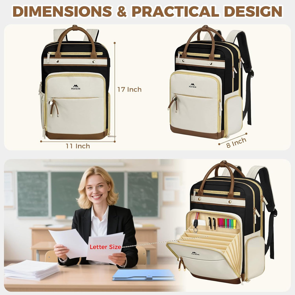MATEIN Teacher Backpack with Organized Pocket, Lunch Backpack for Women