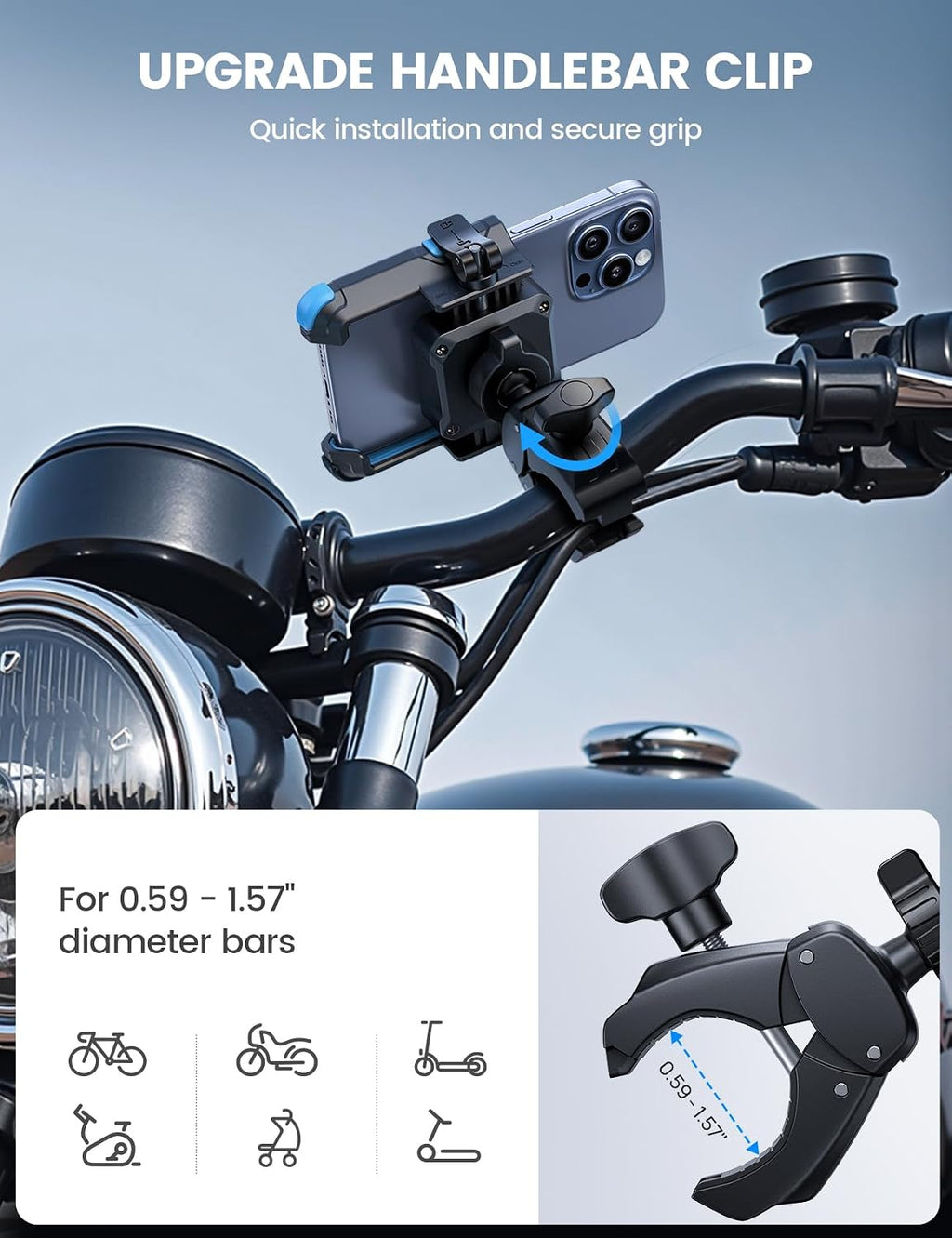 Lamicall Motorcycle Bike Phone Mount, 1s Quick Release Bike Phone Holder