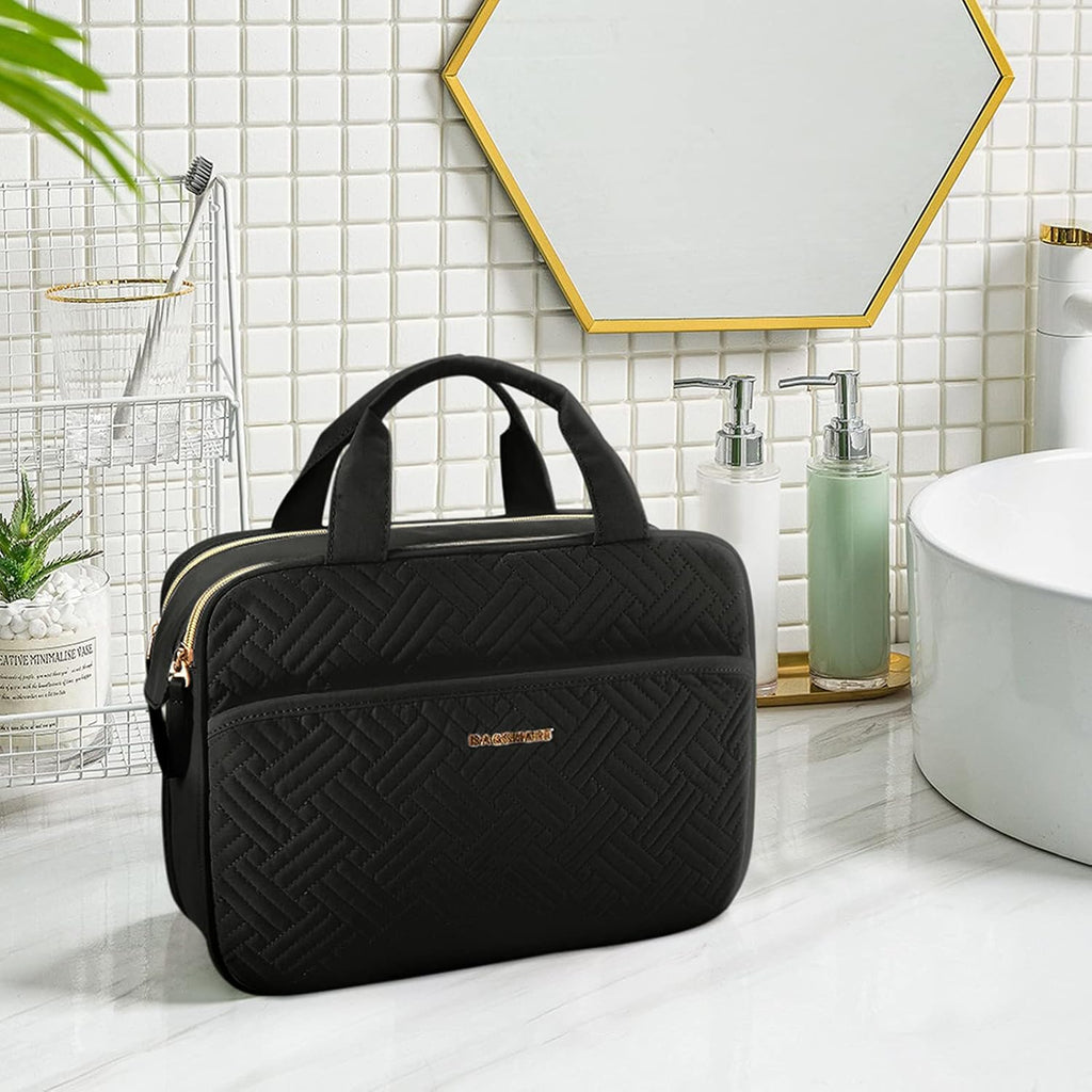 BAGSMART Toiletry Bag for Women, Medium Water-resistant, Black