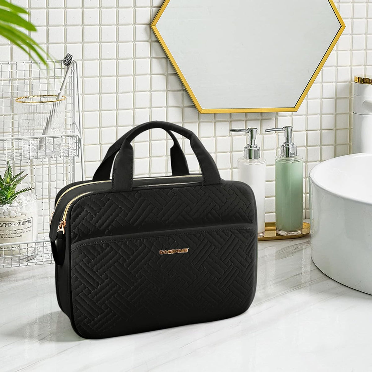 BAGSMART Toiletry Bag for Women, Medium Water-resistant, Black