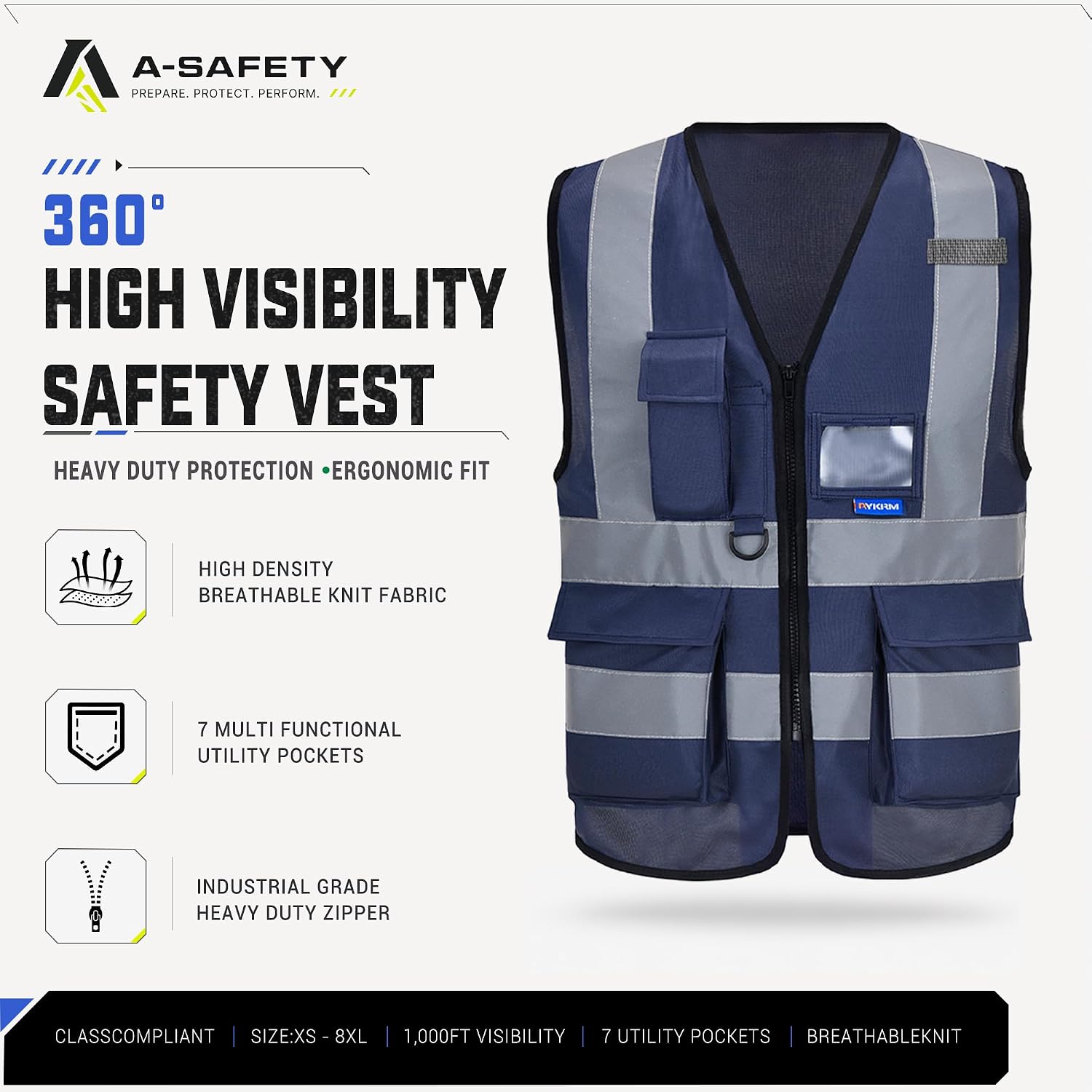 A-SAFETY High Visibility Reflective Safety Vest Customize Logo (XS-8XL)