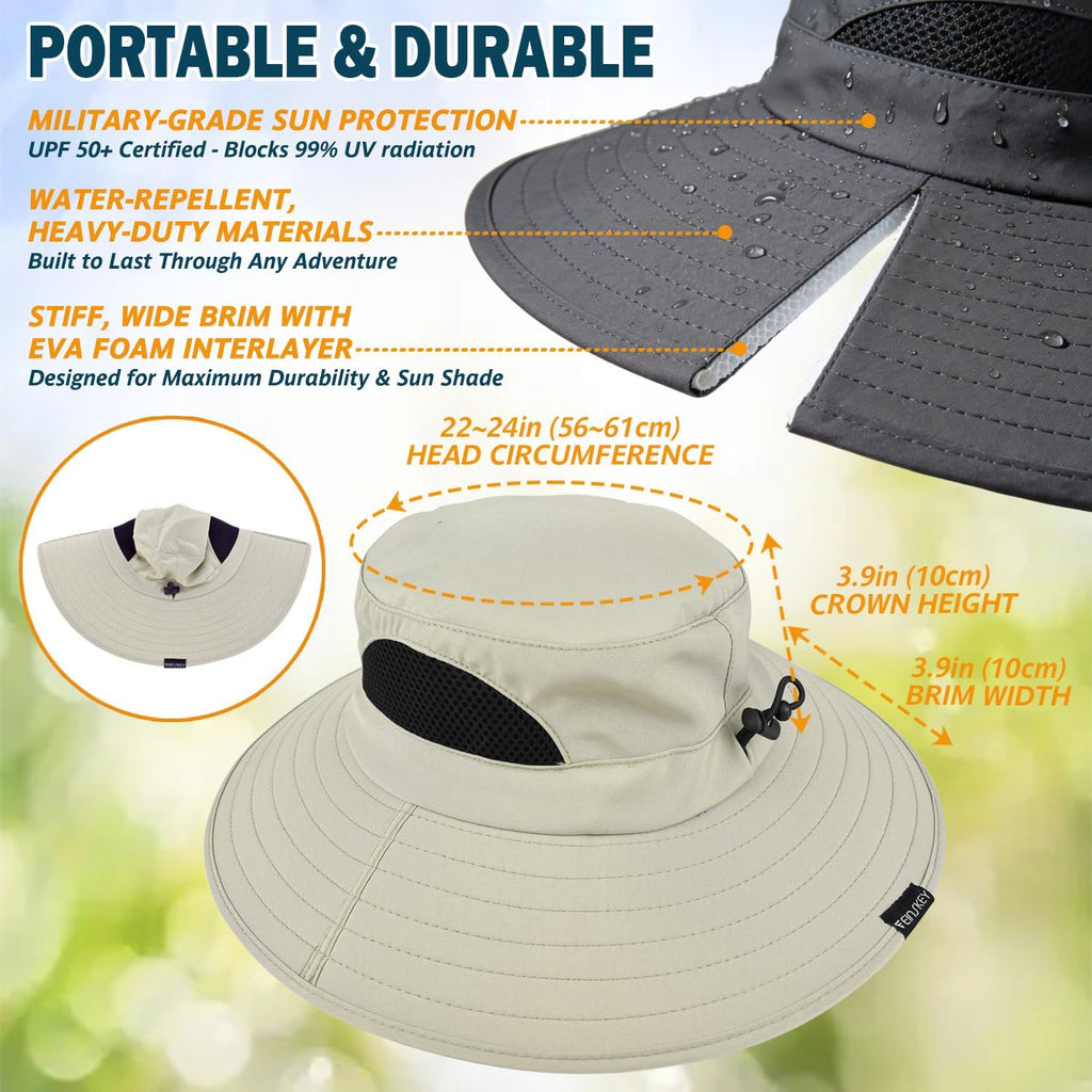 Wide Brim Sun Bucket Hat, Waterproof Boonie Hat for Men & Women