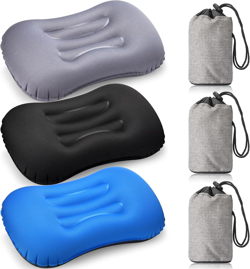 Yulejo 3 Pcs Inflatable Camping Travel Pillow, Dark Gray, Green, Orange