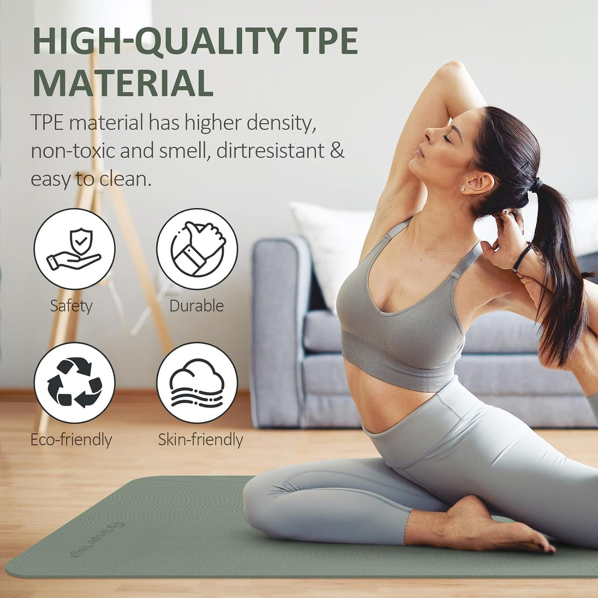 Gruper Yoga Mat Non Slip, Anti-Tear Workout Mat with Carrying Strap and Bag