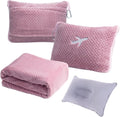 3 in 1 Travel Blanket Pillow Set - 350 GSM Thick Travel Blanket Airplane Compact with Bag, Soft Bag with a Pocket, Inflatable Travel Pillow for Camping & Car Trip (Blush Pink)