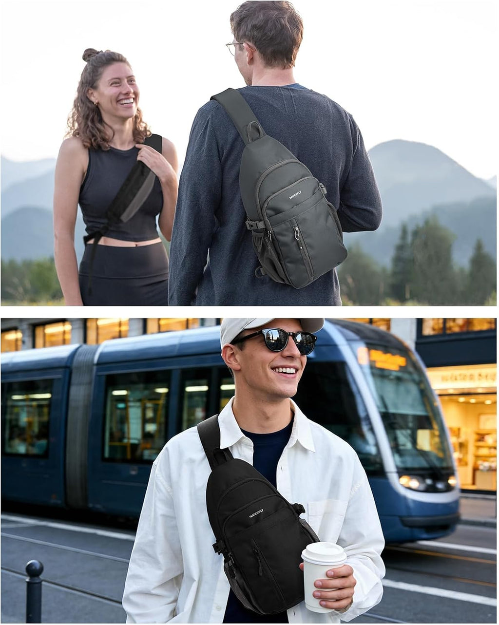 WATERFLY Small Crossbody Sling Bag: RFID Travel Hiking Daypack Man Woman