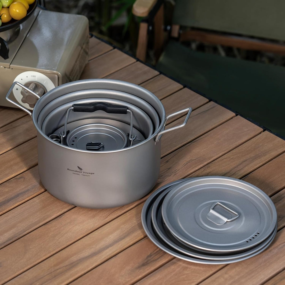 iBasingo 2.4L Titanium Pot with Lid Camping Cookware Ti2108C