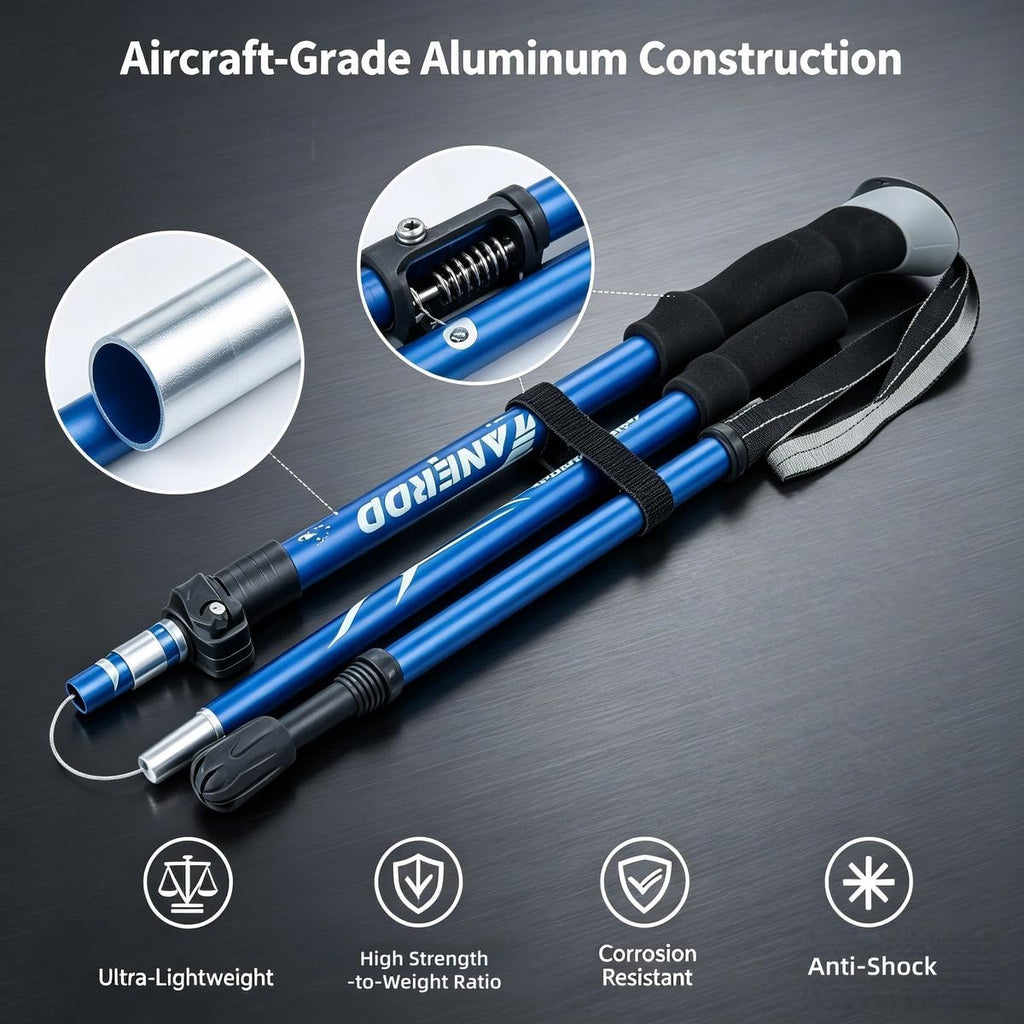 Collapsible Trekking Poles, Aluminum, Adjustable Height with Quick-Lock, Ergonomic Grip, for Hiking and Mountaineering