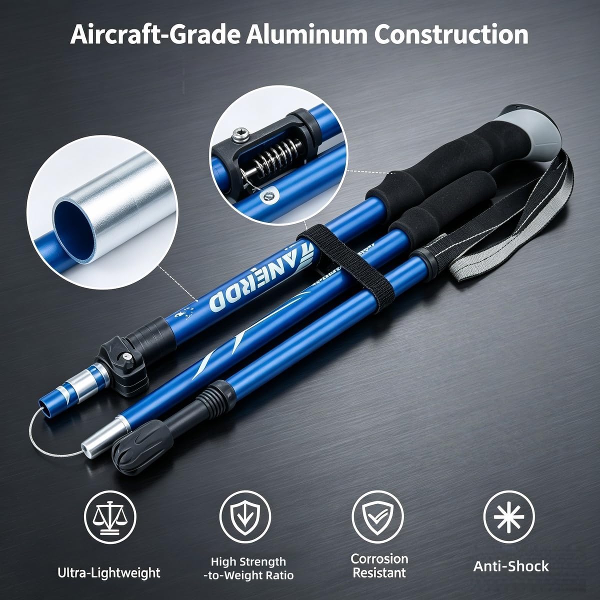 Collapsible Trekking Poles, Aluminum, Adjustable Height with Quick-Lock, Ergonomic Grip, for Hiking and Mountaineering