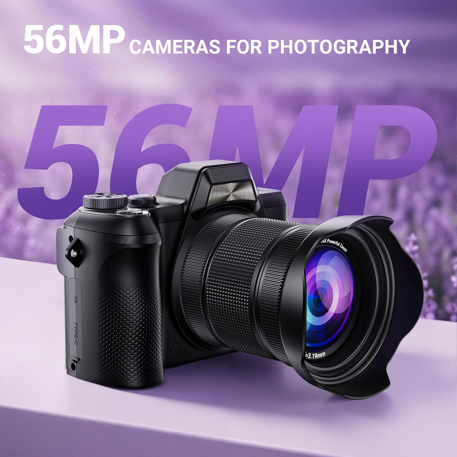 4K Digital Camera for Photography, 56MP Autofocus Vlogging Camera for YouTube Travel, 3" 180°Flip Screen & Lens Hood 16X Zoom, 32GB SD Card for Teens & Beginners