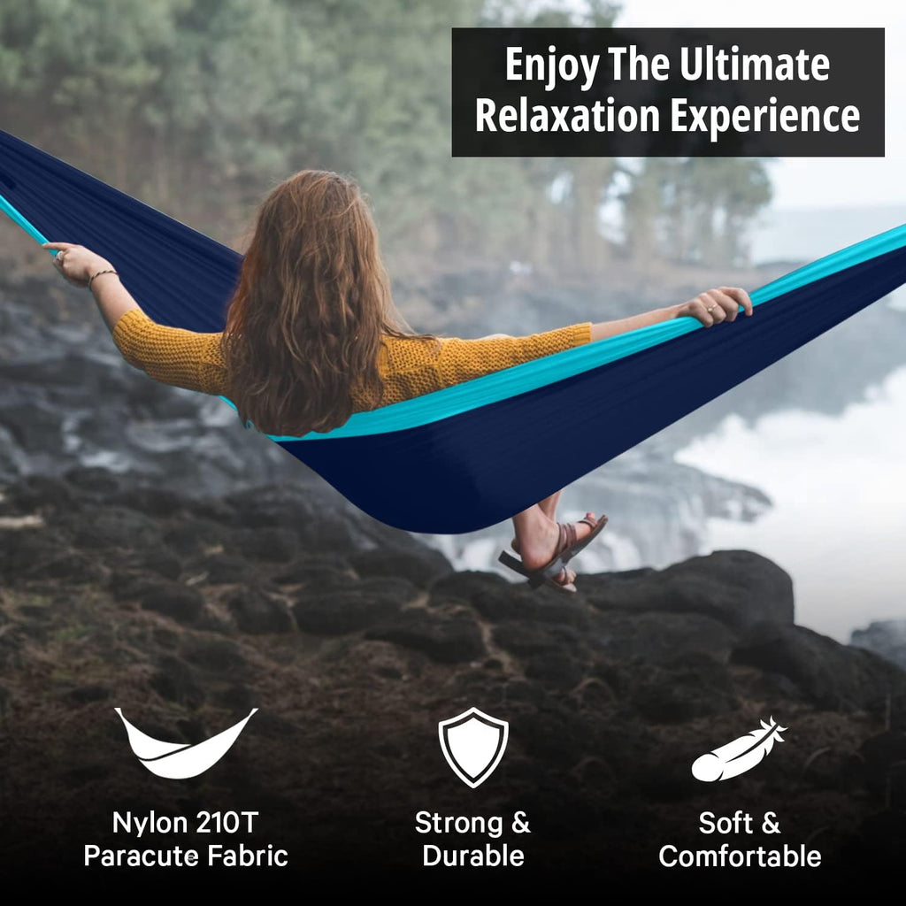 Vigel Camping Hammock - Durable Hammock, Nylon Hammock - Double or Single Hammocks - Portable Tree Hammocks for Outside - Easy to Set, Camping Accessories for Outdoor, Travel, Hiking