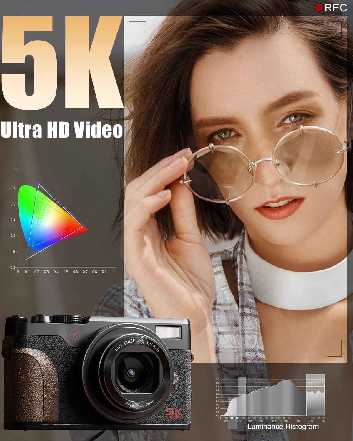 NBD 5K 64MP Digital Cameras for Photography, 18X Digital Zoom, Flip Screen