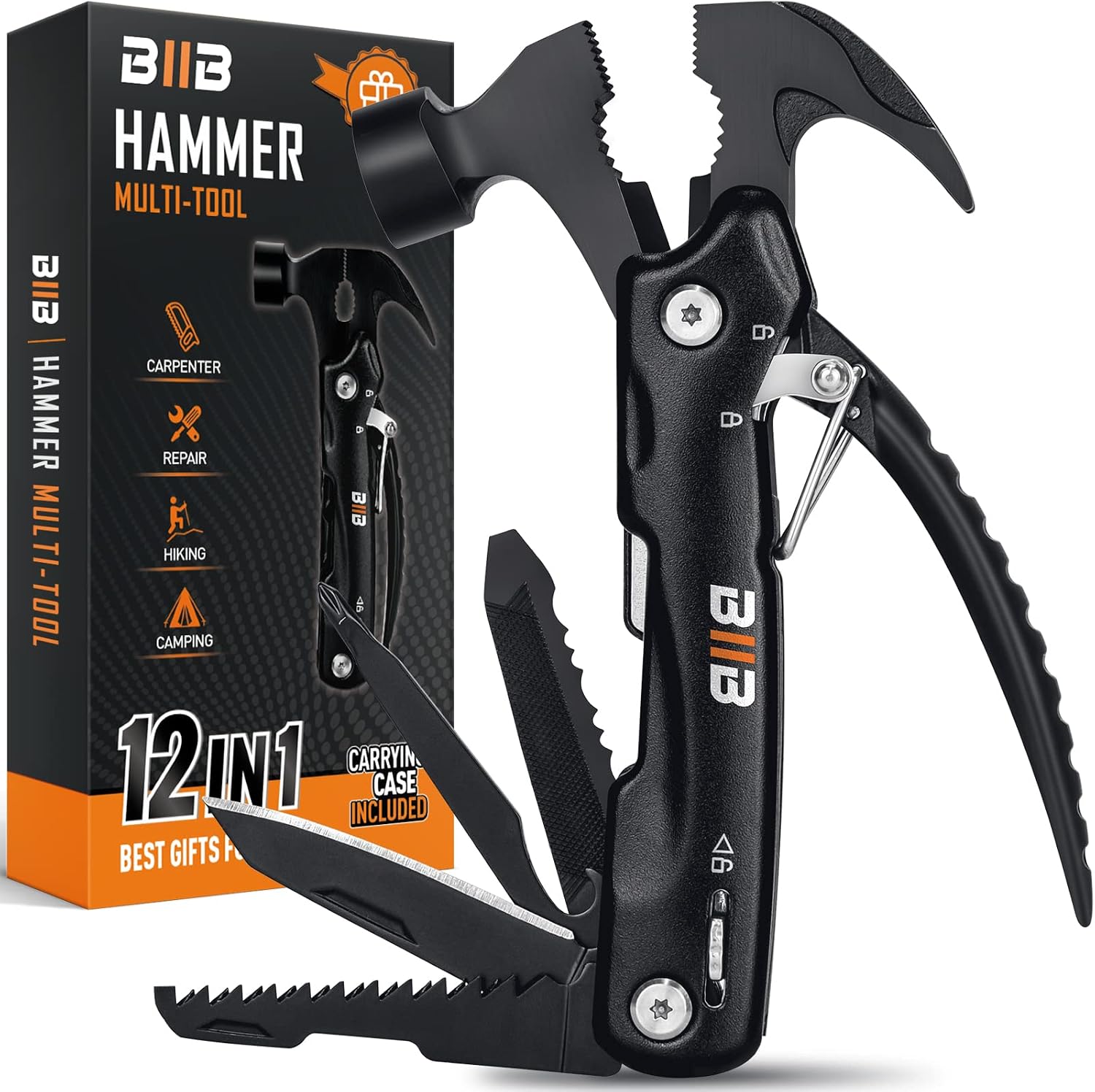BIIB Gifts for Men, 12 in 1 Hammer Multitool, Stocking Stuffers for Men