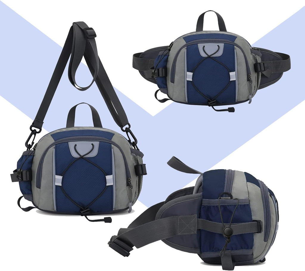 Peicees Hiking Fanny Pack Large Waist Bag for Men Women with Bottle Holder Water Resistant Lumbar Pack for Hiking Camping Fishing Outdoor (Bottle Not Included)