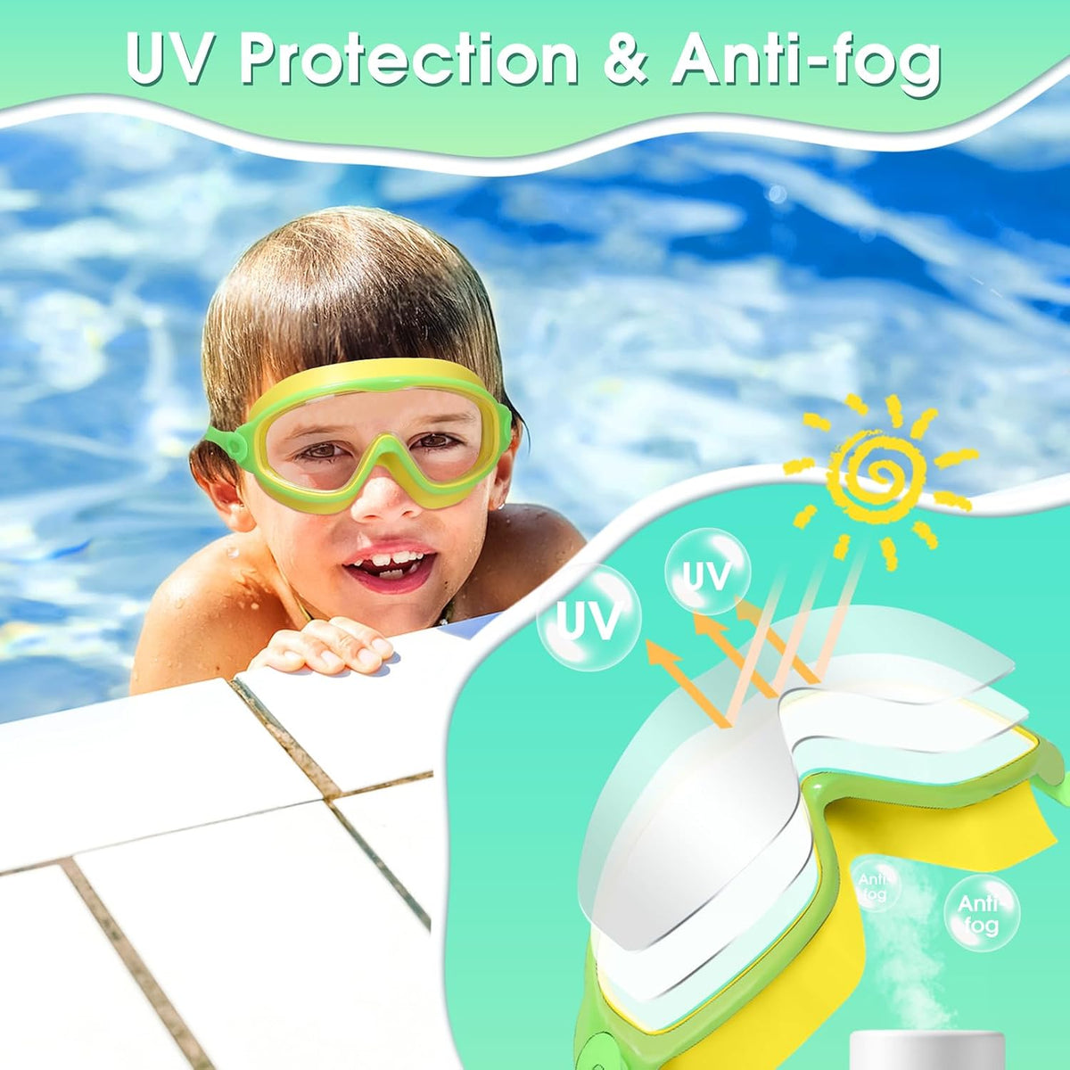 2 Pack Kids Swimming Goggles Anti-fog Swim Goggles Toddler Girls Boys 3-15