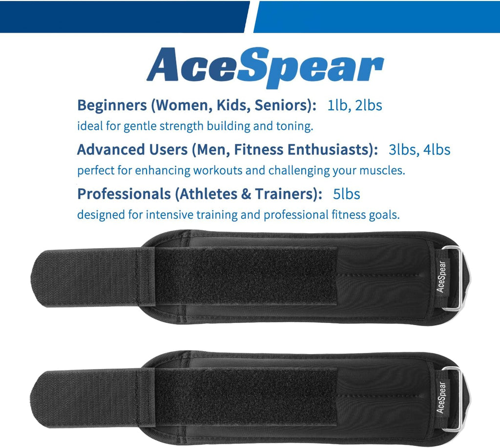 AceSpear Ankle Weights Sets for Men Women Kids 1lb 2lb 3lb 4lb 5lb Leg Weights Arm Wrist Weights Gym for Foot Exercise Training Workout Walking Jogging Yoga