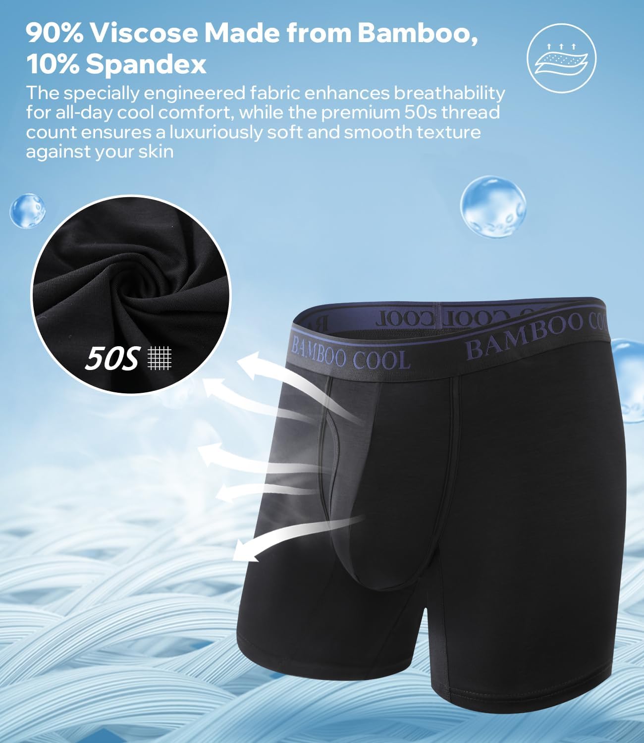BAMBOO COOL Men's Boxer Briefs Ultra Breathable Underwear Multipack