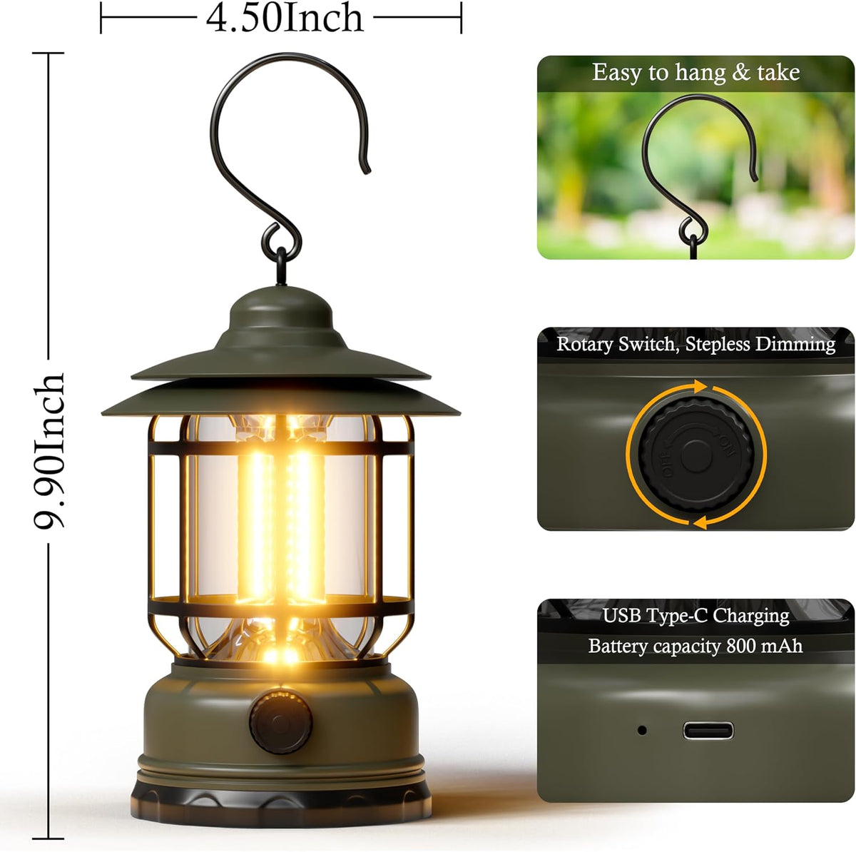 Camping Lanterns Battery Powered Rechargeable Lights,3 Pack Green