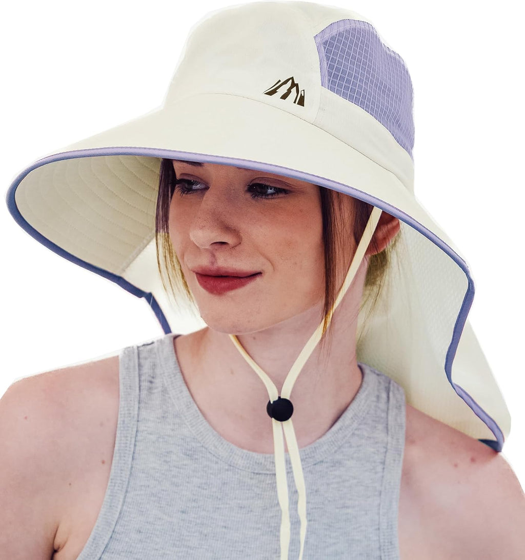 UV Sun Protection Hat Women Foldable Neck Flap Wide Brim Fishing Hat with Ponytail Hole for Women