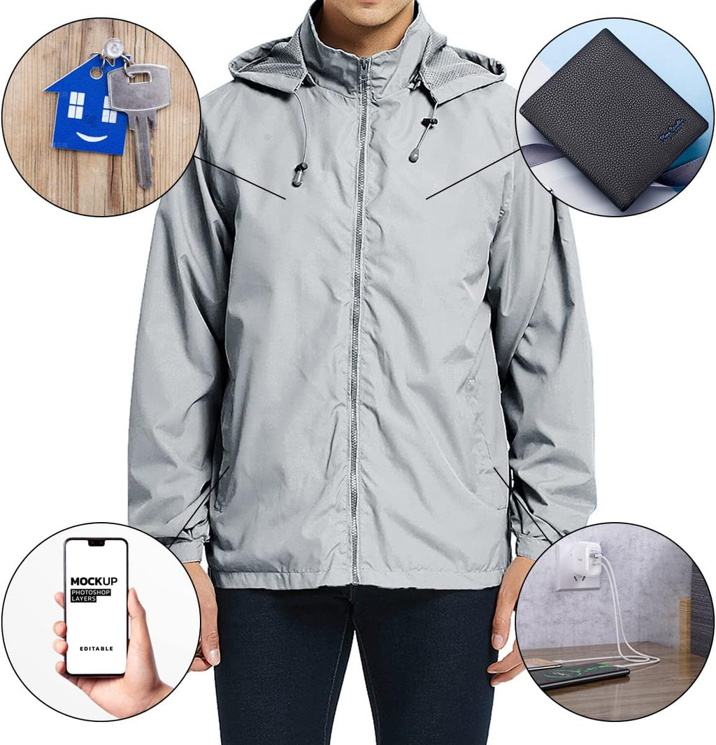 Mens Lightweight Windbreaker Jacket Waterproof Rain Jacket with Hood Soft Shell Jacket