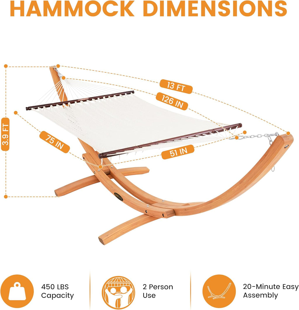 Lazy Daze 2 Person Caribbean Rope Hammock with 13 FT Natural Wood Stand