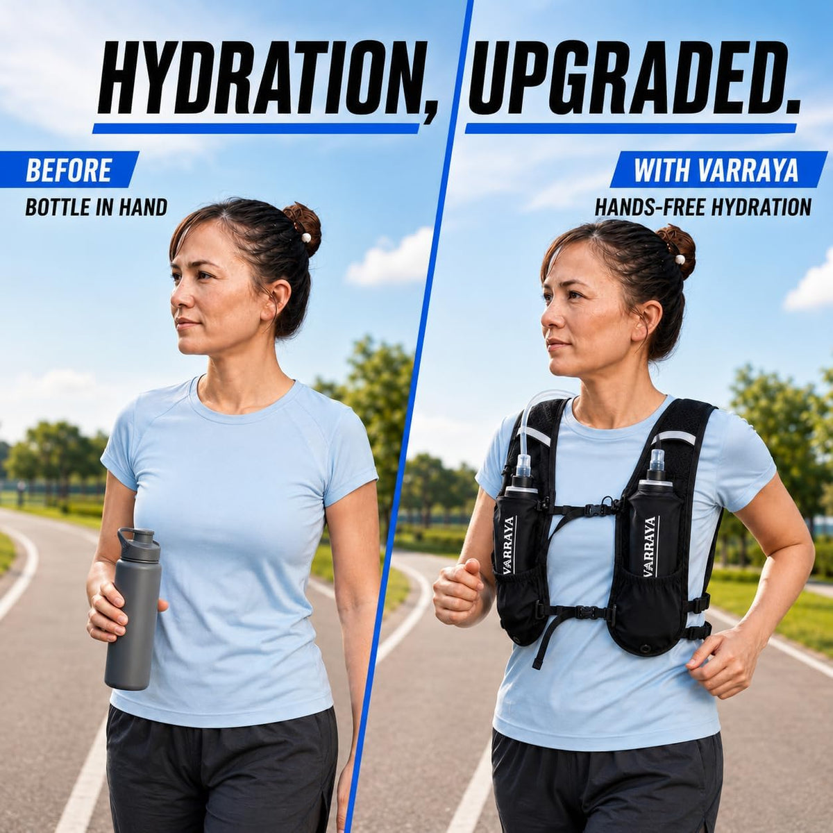 Hydration Running Backpack Vest with 1.5L Water Bladder & 2 Soft Flasks
