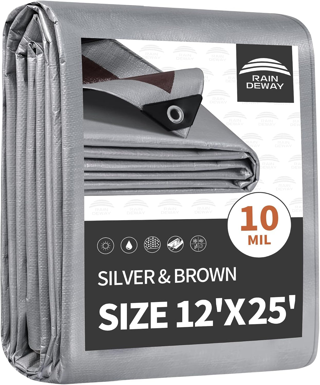 RAINDEWAY 12x25 Feet Tarps Heavy Duty Waterproof,10Mil Multipurpose Tarp