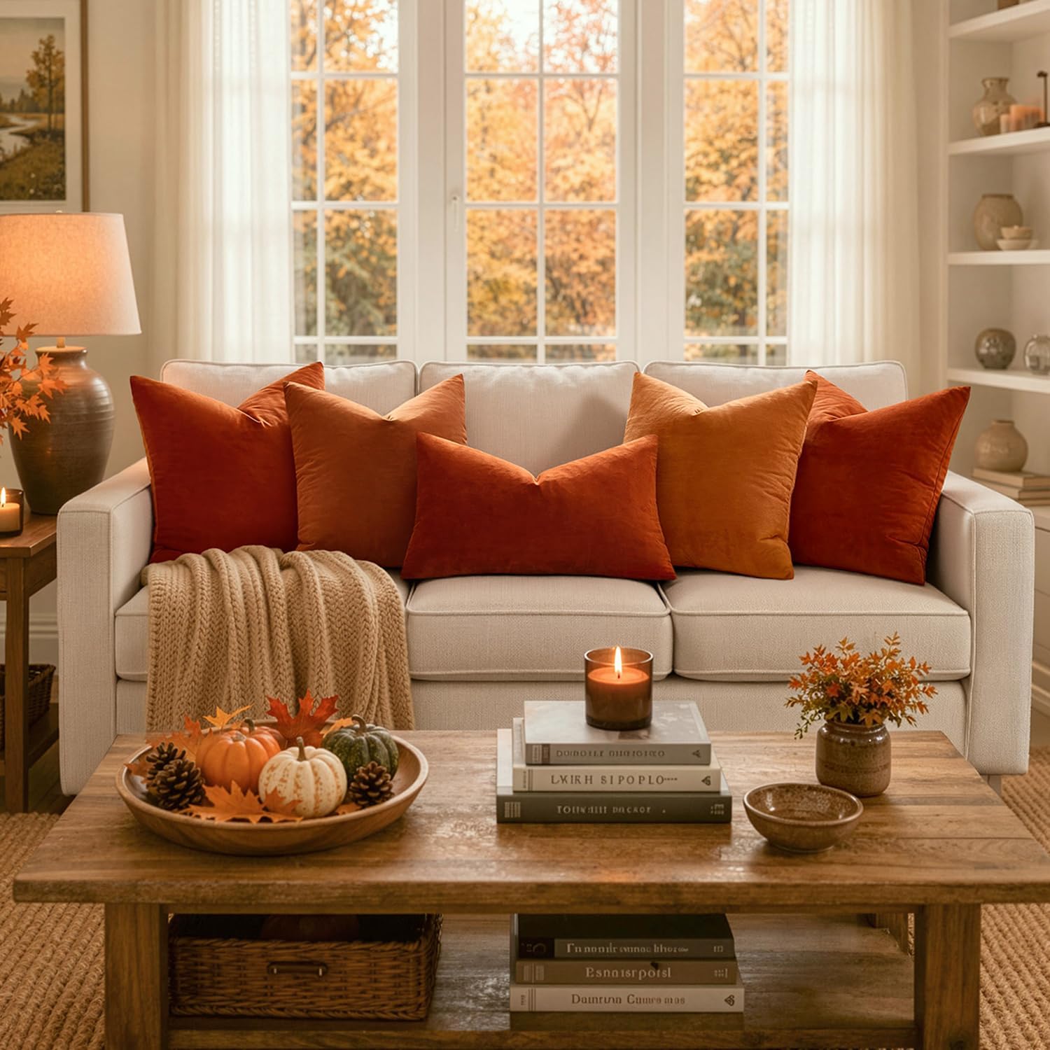 MIULEE Velvet Fall Throw Pillow Covers 18x18 Inch Pack of 2 Burnt Orange