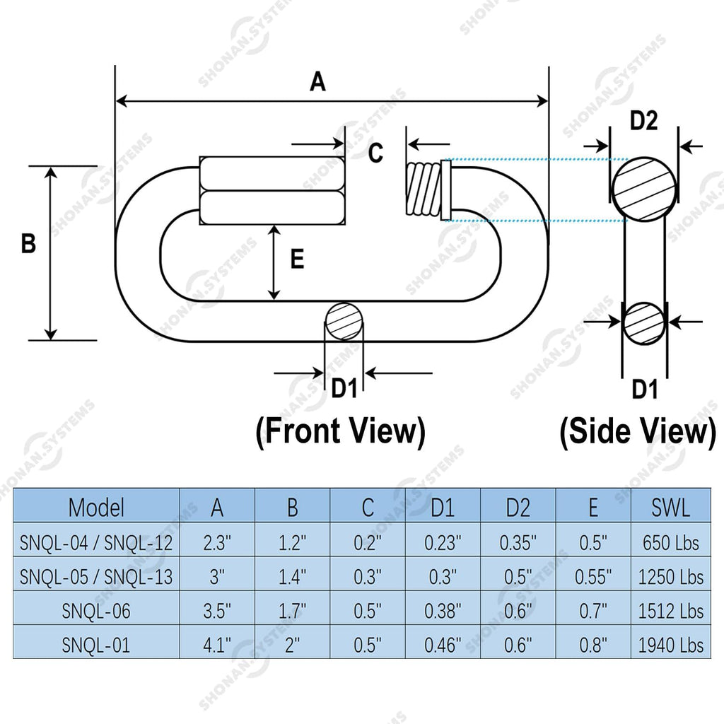 SHONAN Heavy Duty Marine Chain Quick Links, Stainless Steel Chain Connectors, Corrosion Resistant Locking Carabiners