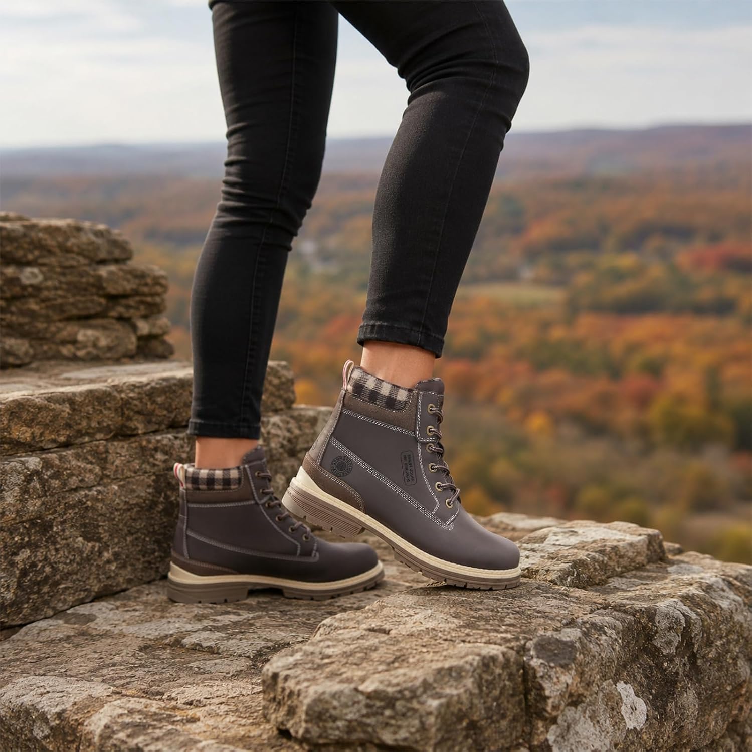 ANJOUFEMME Outdoor Hiking Boots for Women Waterproof - Womens Ankle Boots Lightweight Snow Winter Boots for Trekking Walking