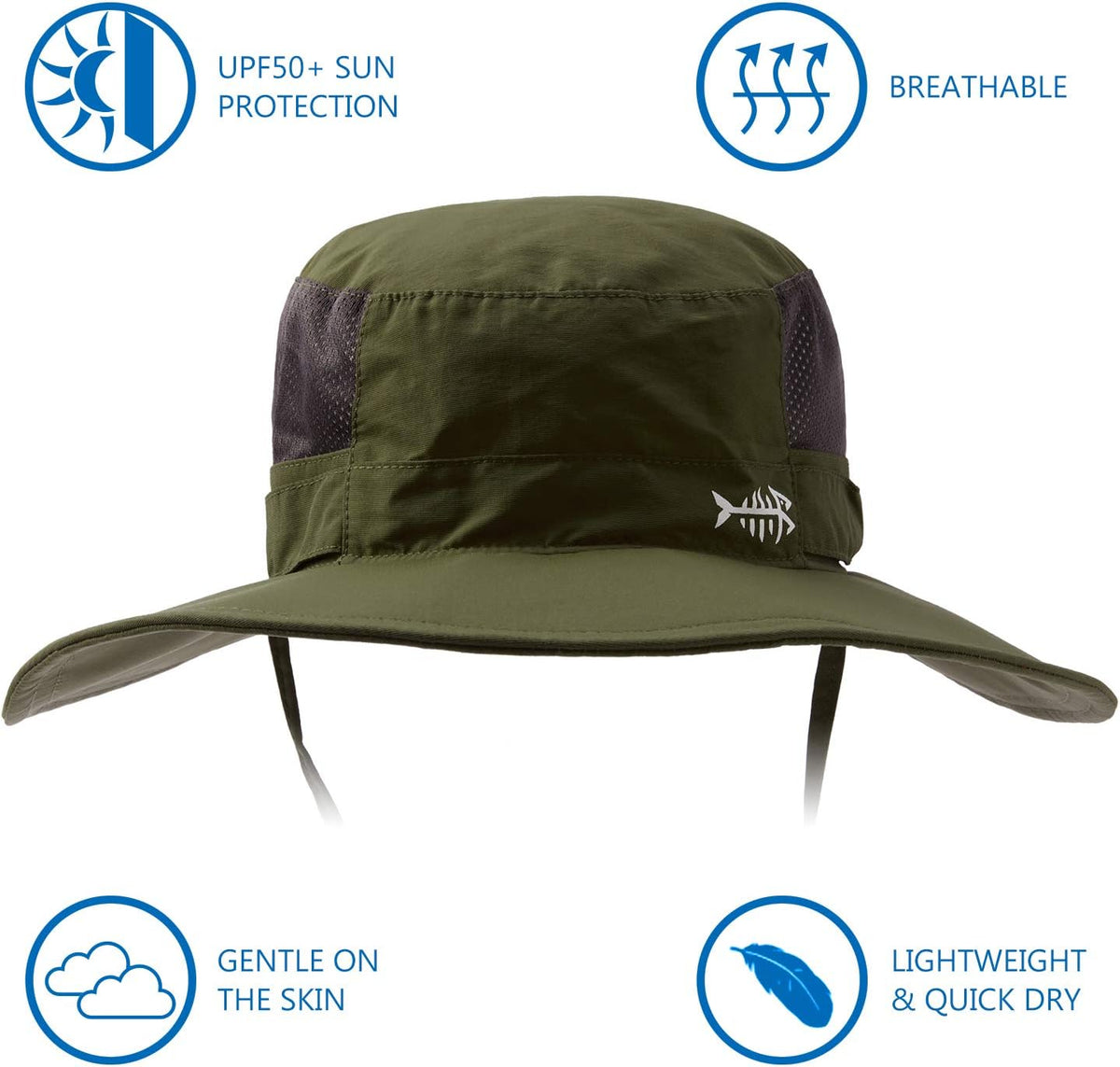 BASSDASH UPF 50+ Sun Fishing Hat Water Resistant with Detachable Neck Flap